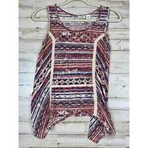 Cato Women's Sm Tank Top Shirt Multicolor Aztec Southwestern Handkerchief Hem